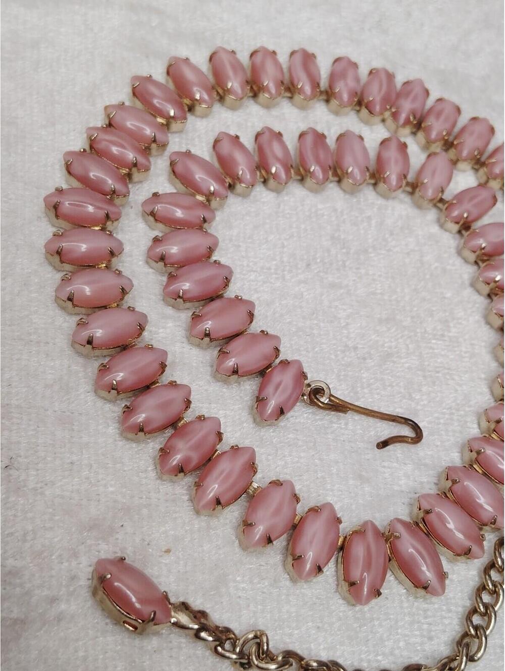 Vintage Pink Czech Glass Prong Set Collar Choker Necklace Adjustable 13"-16.5'